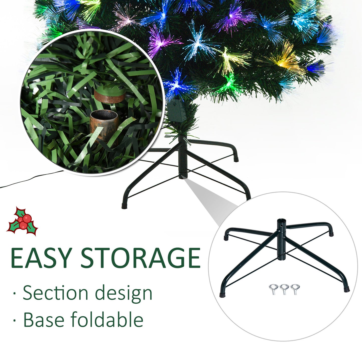 6ft Tall Artificial Tree Fibre Optic Colourful LED Pre-Lit Holiday Home Christmas Decoration with Flash Mode - Green