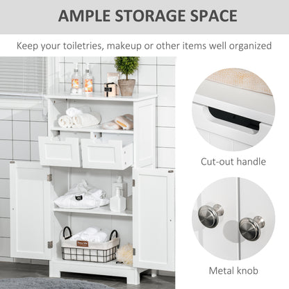 Kleankin Bathroom Floor Cabinet Free Standing Storage Cupboard with 2 Drawers Adjustable Shelf White