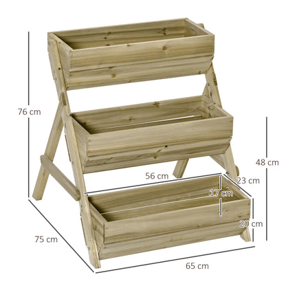 Outsunny 3 Tier Raised Garden Bed Wooden Elevated Planter Box Kit for Flower, Vegetable, Herb, 120 x 68 x 80cm, Green