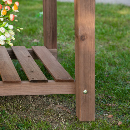 Outsunny Wooden Plant Stand Wooden Planter Raised Garden Plant Stand Outdoor Tall Flower Bed Box with Bottom Shelf, Brown, 123 x 54 x 74cm