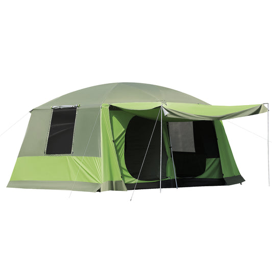 Outsunny Two Room Dome Tent w/ Porch for 4-8 Man, Camping Backpacking Shelter w/ Mesh Windows, Zipped Doors, Lamp Hook & Portable Carry Bag