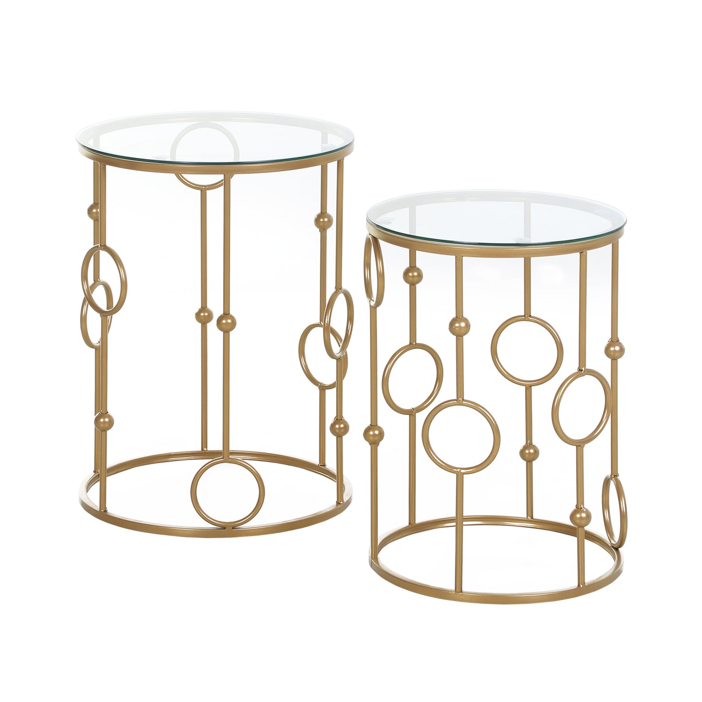 Modern Round Coffee Tables Set of 2, Gold Nest of Tables with Tempered Glass Top, Steel Frame for Living Room, Gold