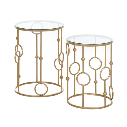 Modern Round Coffee Tables Set of 2, Gold Nest of Tables with Tempered Glass Top, Steel Frame for Living Room, Gold
