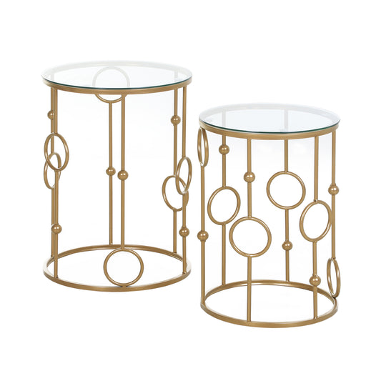 Modern Round Coffee Tables Set of 2, Gold Nest of Tables with Tempered Glass Top, Steel Frame for Living Room, Gold