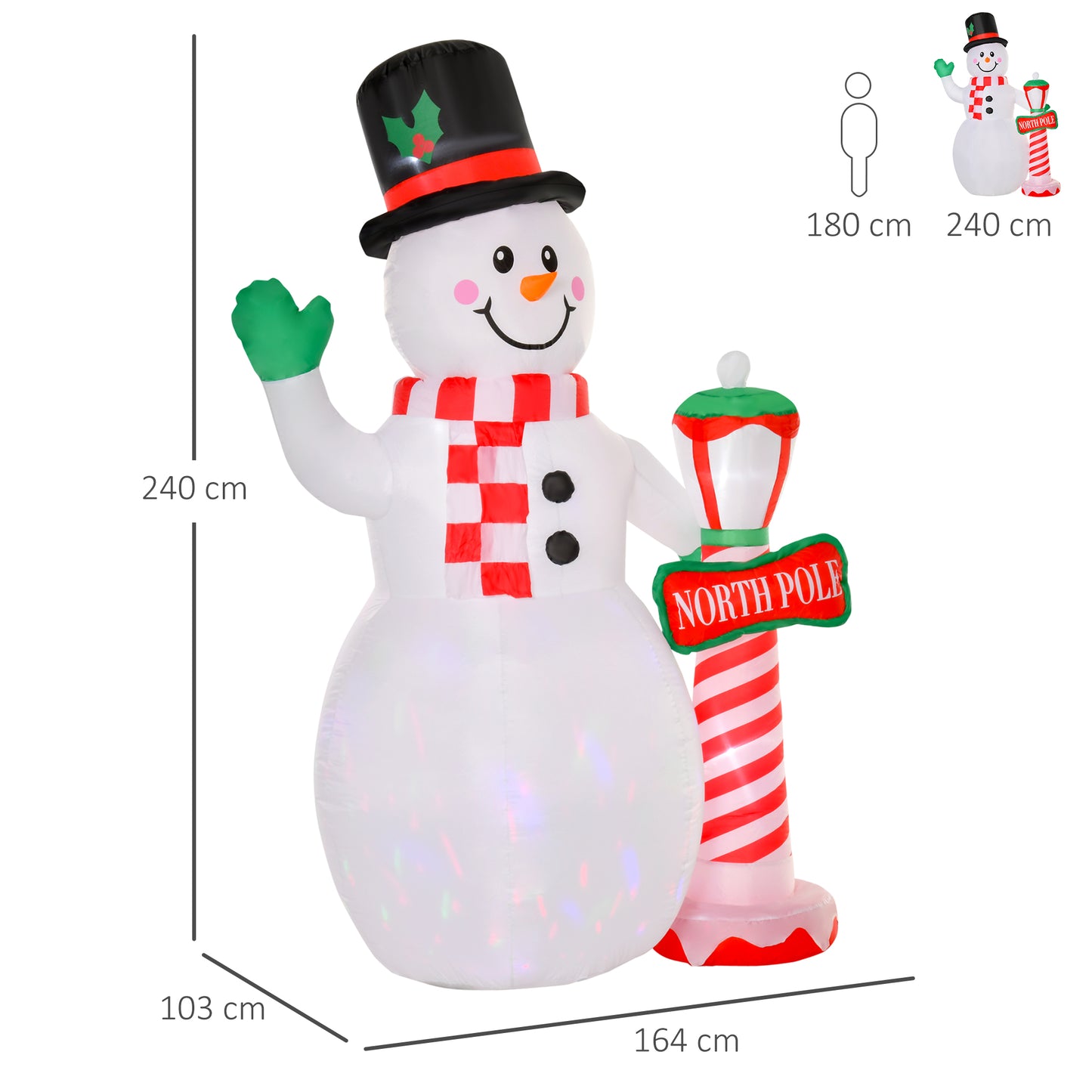 2.4m Tall Christmas Inflatable Snowman with Street Lamp, Lighted for Home Indoor Outdoor Garden Lawn Decoration Party Prop