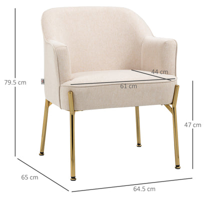 Fabric Accent Chair, Modern Armchair with Metal Legs for Living Room, Bedroom, Home Office, White