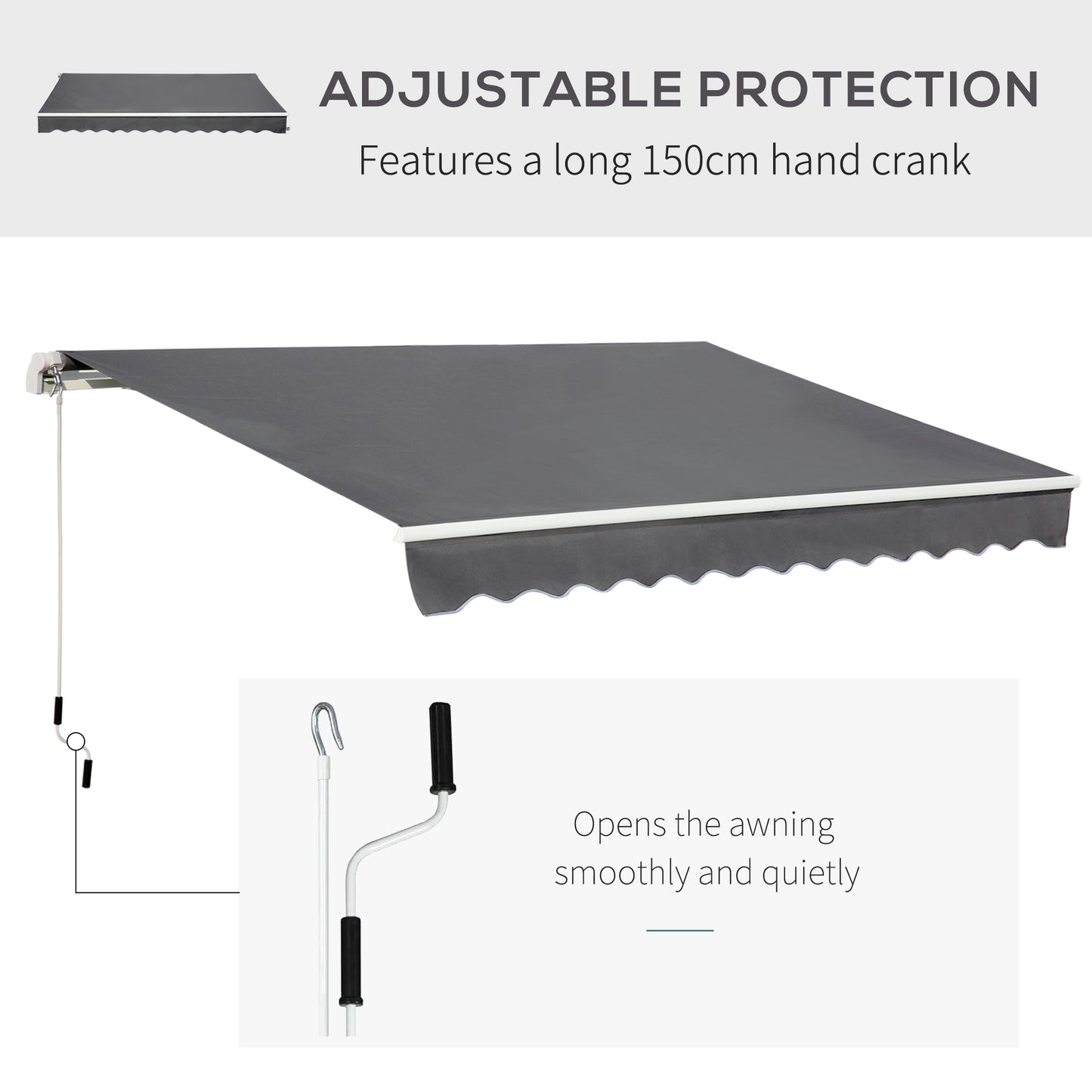 Outsunny 4x2.5m Retractable Manual Awning Window Door Sun Shade Canopy with Fittings and Crank Handle Grey