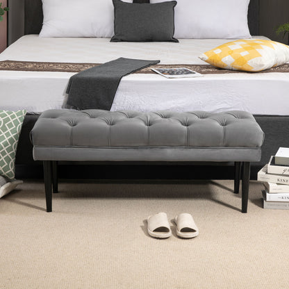 Entryway Bench, Bed End Bench, Button Tufted Window Seat, Upholstered Accent Stool for Living Room, Bedroom, Hallway, Grey