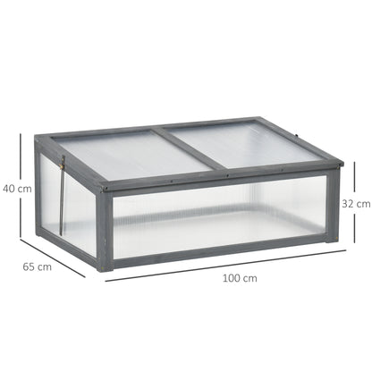 Outsunny Wooden Framed Polycarbonate Cold Frame Greenhouse for Plants Outdoor with Openable & Tilted Top Cover, PC Board, Brown, 100 x 65 x 40cm