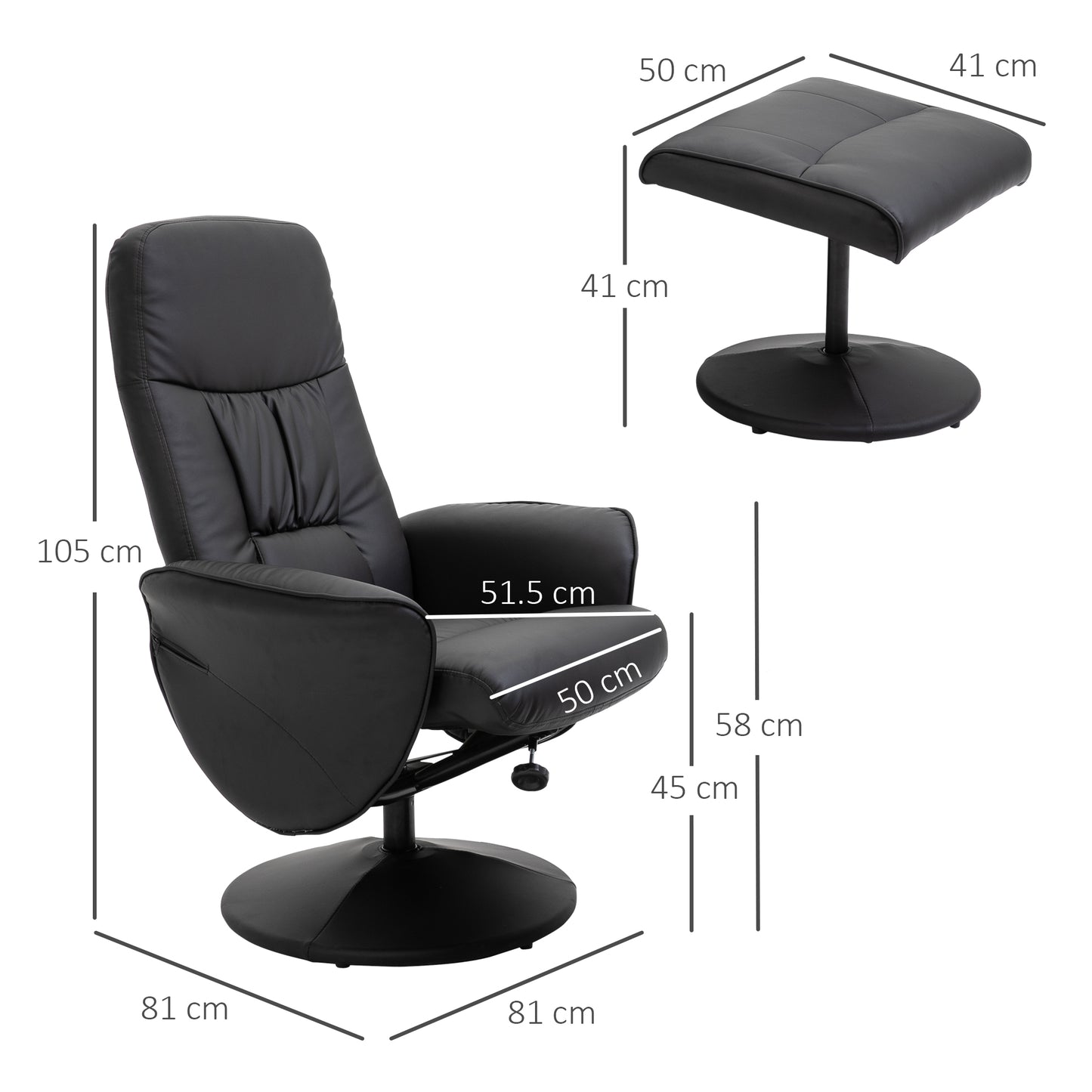 Luxury Executive Recliner Chair High Back and Footstool Armchair Lounge Seat Black