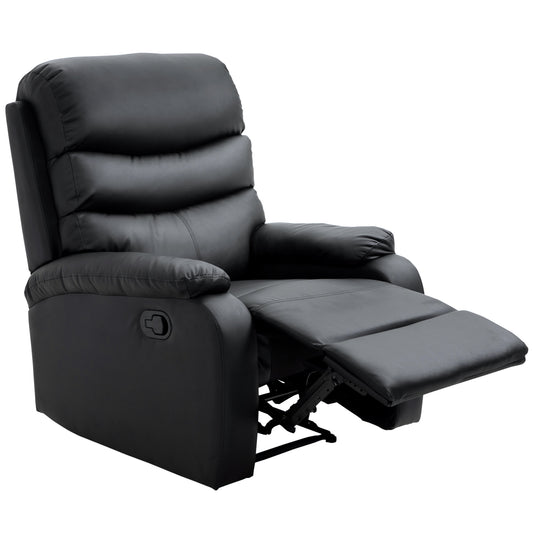 PU Leather Reclining Chair, Manual Recliner Chair with Padded Armrests, Retractable Footrest and Wood Frame, Black