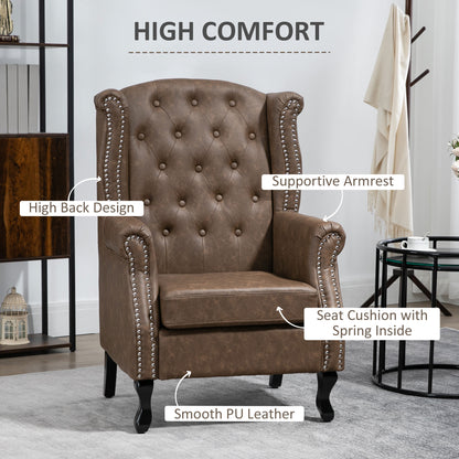 Retro Vintage Wingback Accent Chair Tufted Chesterfield-style Armchair with Nail Head Trim for Living Room Bedroom Brown