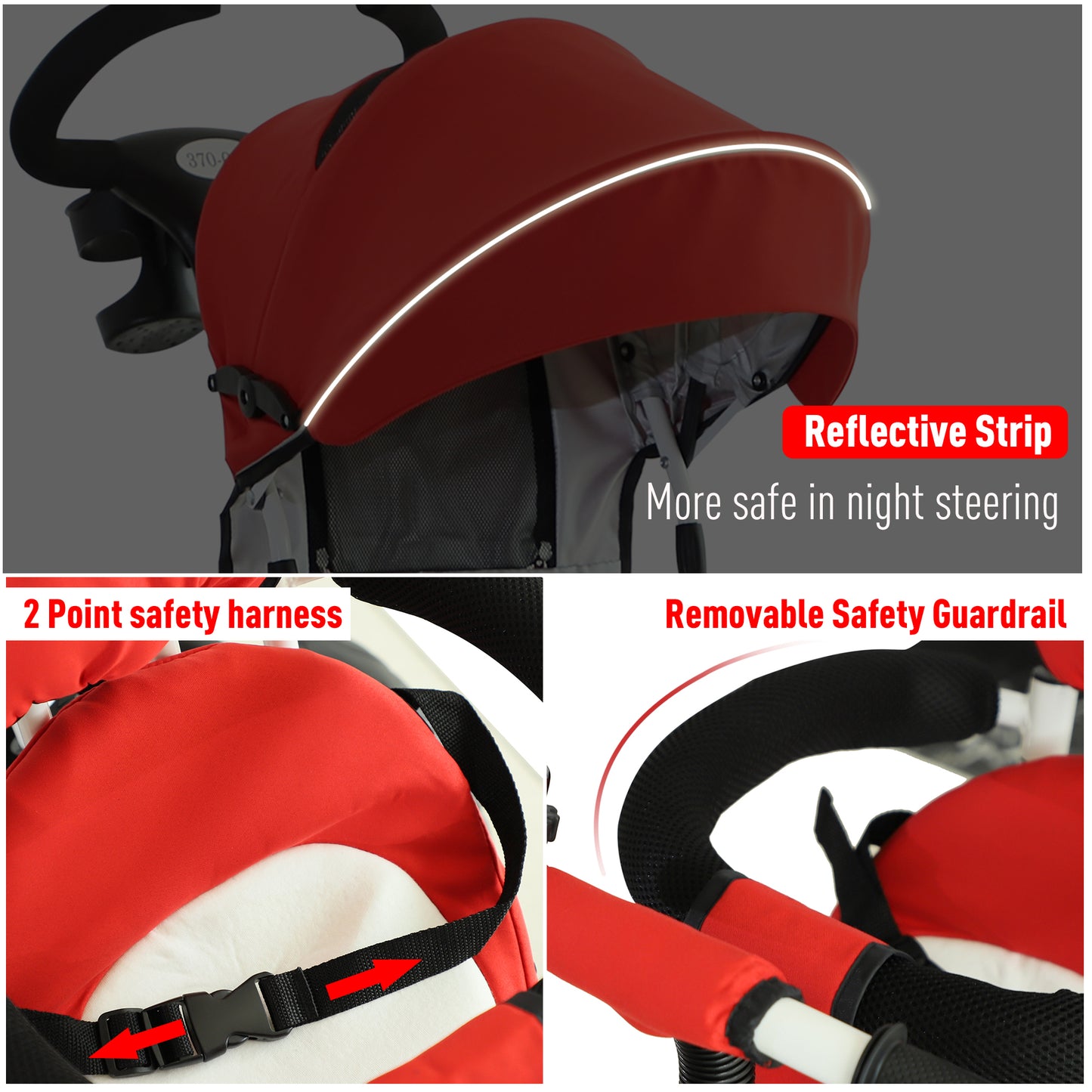 4-in-1 Kids Tricycle Stroller With Canopy-Red
