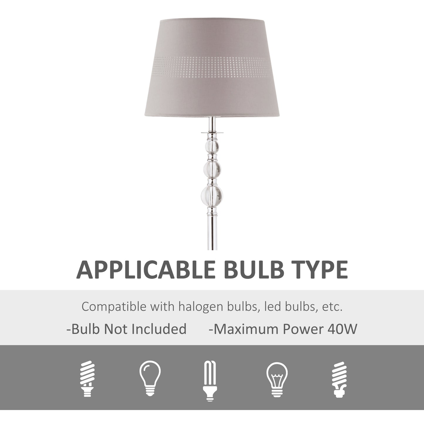 Floor Lamp with Hollow Out Fabric Shade, Chrome Base, Elegant Decoration for Bedroom, Living Room, Study, Grey