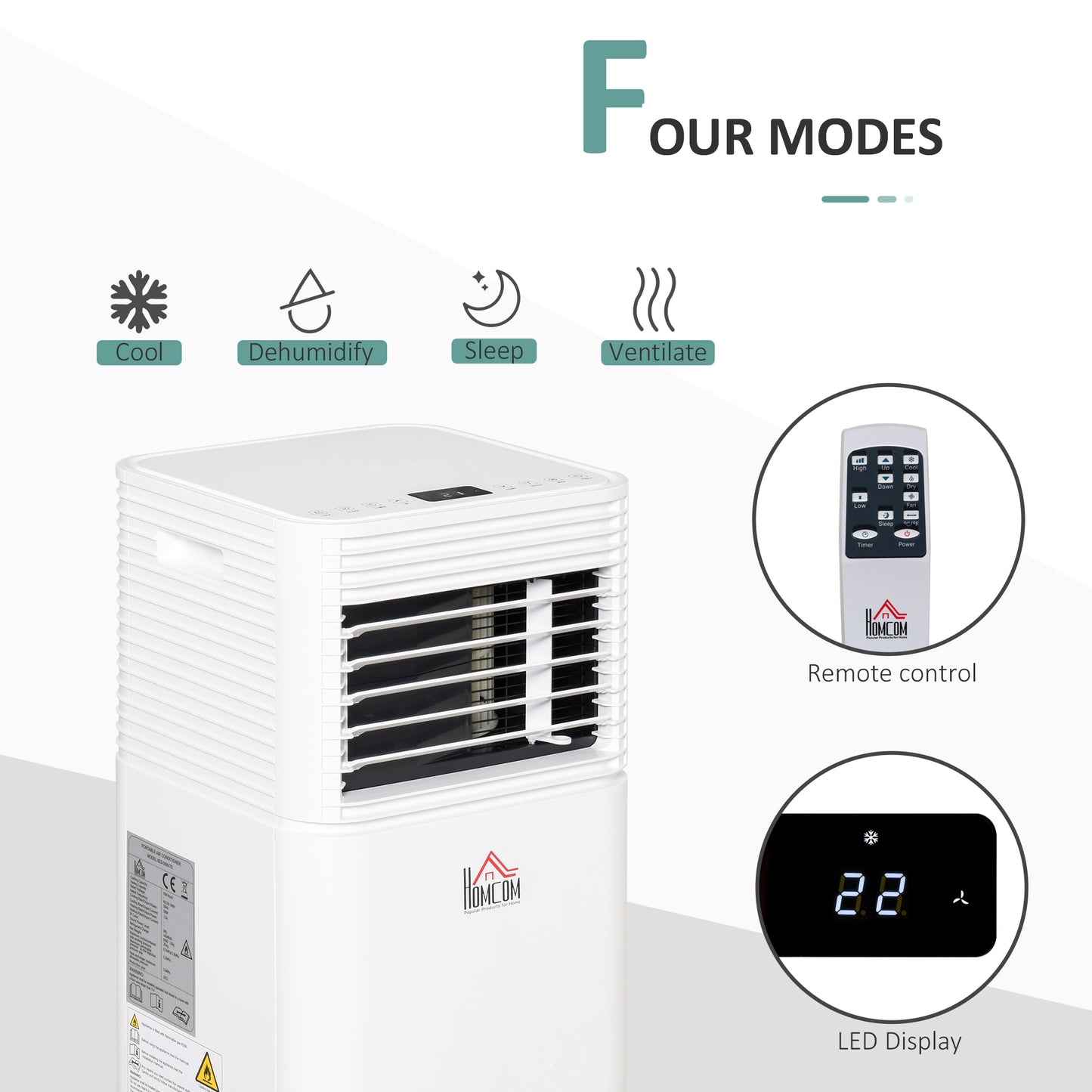 9000 BTU 4-In-1 Compact Portable Mobile Air Conditioner Unit Cooling Dehumidifying Ventilating w/ Fan Remote LED 24Hr Timer Auto Shut-Down