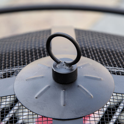 Outsunny 2-in-1 Outdoor Fire Pit with BBQ Grill, Patio Heater Log Wood Charcoal Burner, Firepit Bowl w/Spark Screen Cover, Poker for Backyard Bonfire