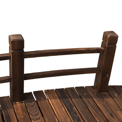 Outsunny Wooden Garden Bridge Lawn Décor Stained Finish Arc Outdoor Pond Walkway w/ Railings
