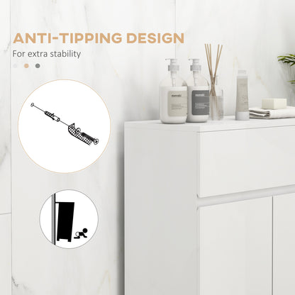 Kleankin Freestanding Bathroom Cabinet, High Gloss Storage Cabinet with Doors and Adjustable Shelf, 60 x 30 x 80 cm, White