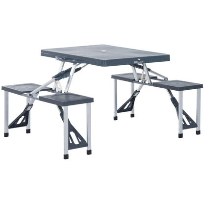 Outsunny Folding Picnic Table and Chair Set Portable Camping Hiking Dining Furniture with Four Chairs, Aluminium Frame and Suitcase for BBQ Party