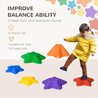Outsunny 6 Piece Balance Stepping Stones for Kids Starfish Style Non-slip Obstacle Course Stackable Balance Blocks Encourage Toddler Balance