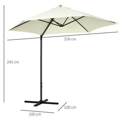 2.5M Garden Cantilever Parasol with 360° Rotation, Offset Roma Patio Umbrella Hanging Sun Shade Canopy Shelter with Cross Base, Beige