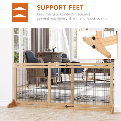 PawHut Adjustable Wooden Pet Gate, Freestanding Dog Barrier Fence with 2 Panels for Doorway, Hallway, 69H x 104-183 cm, Natural
