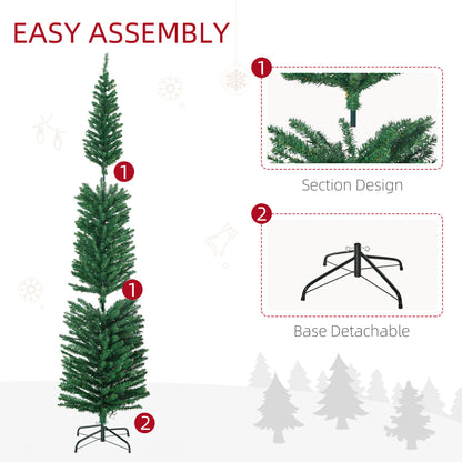 7.5' Artificial Prelit Christmas Trees Holiday Décor with Colourful LED Lights, Pencil Shape, Steel Base