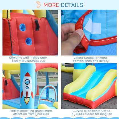 Outsunny Kids Bounce Castle House Inflatable Trampoline Slide Water Pool 3 in 1 with Blower for Kids Age 3-10 Rocket Design 3.3 x 2.65 x 1.85m