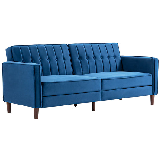 Modern Convertible Sofa Futon Velvet-Touch Tufted Couch Compact Loveseat with Adjustable Split Back, Blue