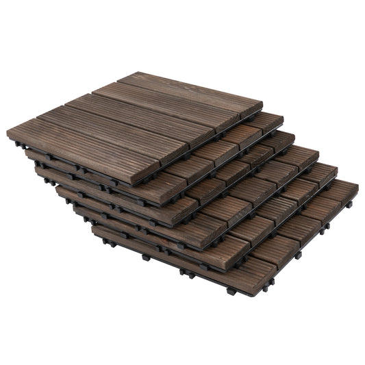 Outsunny 27 Piece Solid Wood Interlocking Decking Tiles For Patio, Balcony, Roof Terrace, Hot Tub, Black, (30 x 30 cm Per Piece)