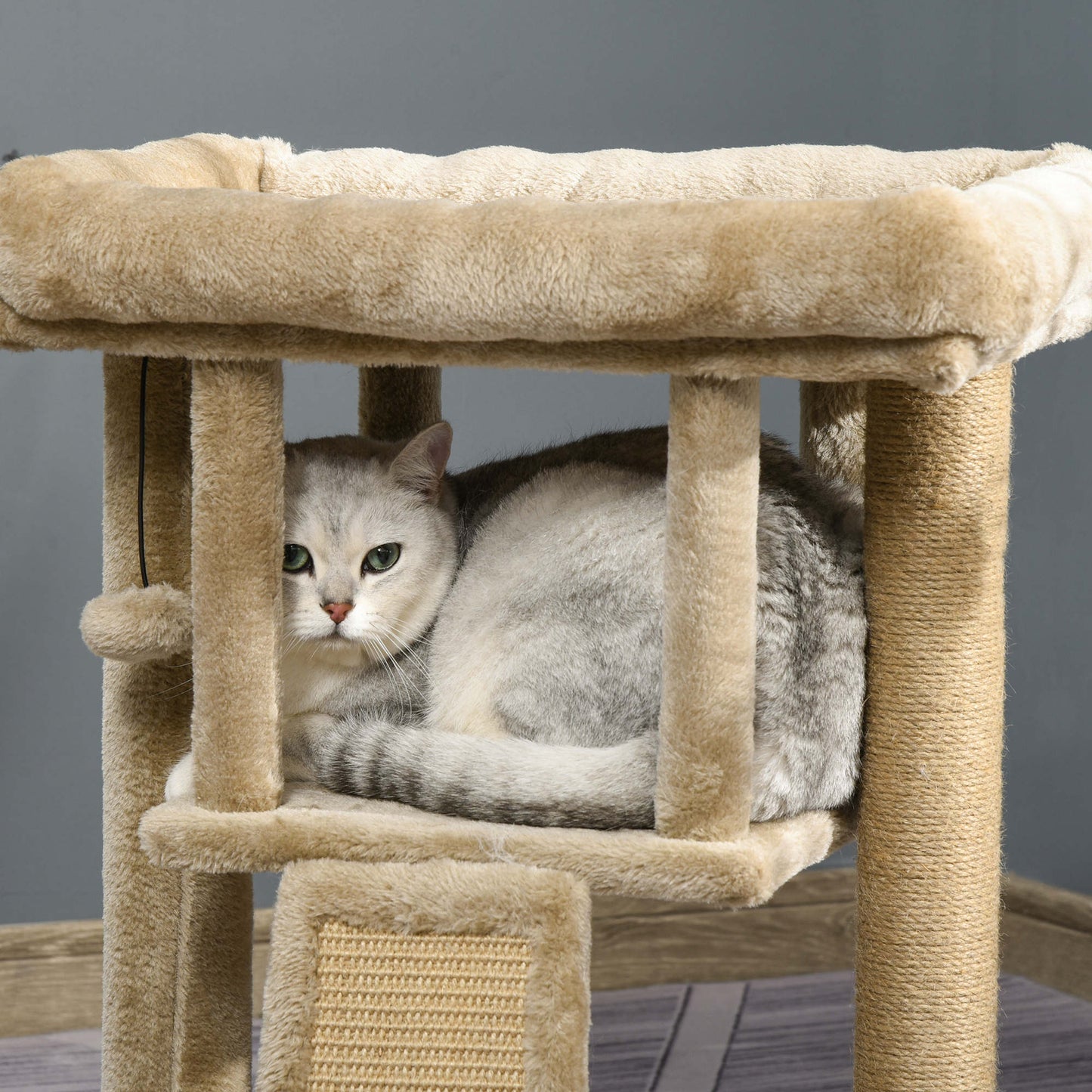 PawHut Cat tree Tower Climbing Activity Centre Kitten Furniture With Jute Scratching Pad Ball Toy Condo Perch Bed Post 40 x 40 x 57cm Coffee