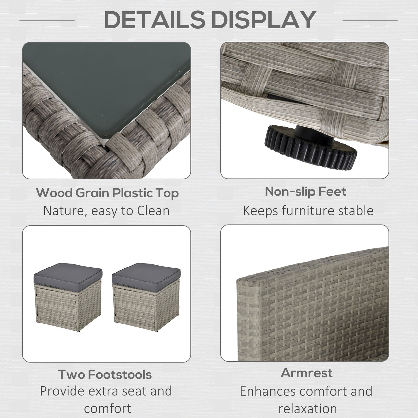 Outsunny 6 Piece Outdoor Patio PE Rattan Wicker Tempered Glass Dining Table Sets for Garden Backyard w/ Cushions & Mixed Grey