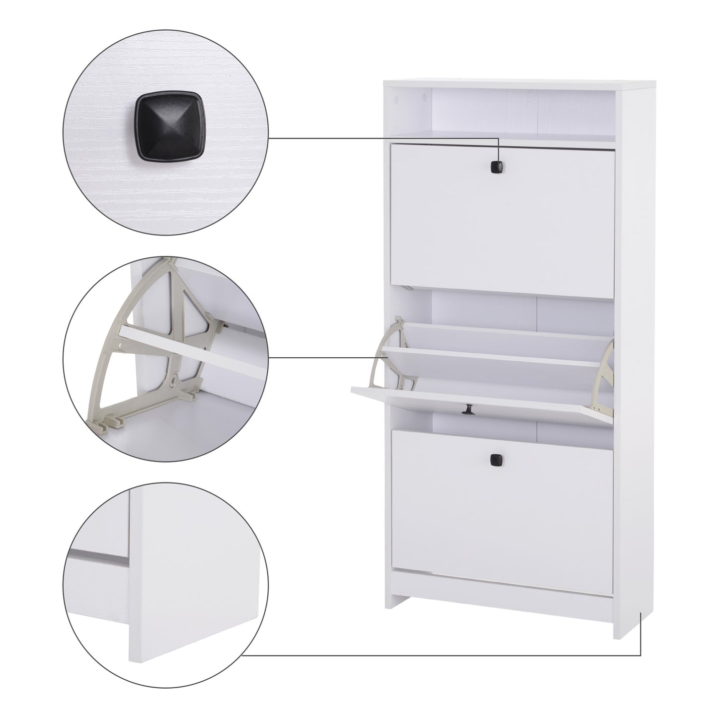 Shoe Storage Cabinet Cupboard Organiser Rack With 3 Drawers, Chipboard-White