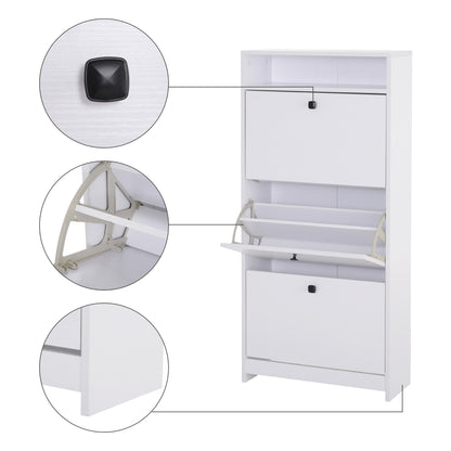 Shoe Storage Cabinet Cupboard Organiser Rack With 3 Drawers, Chipboard-White