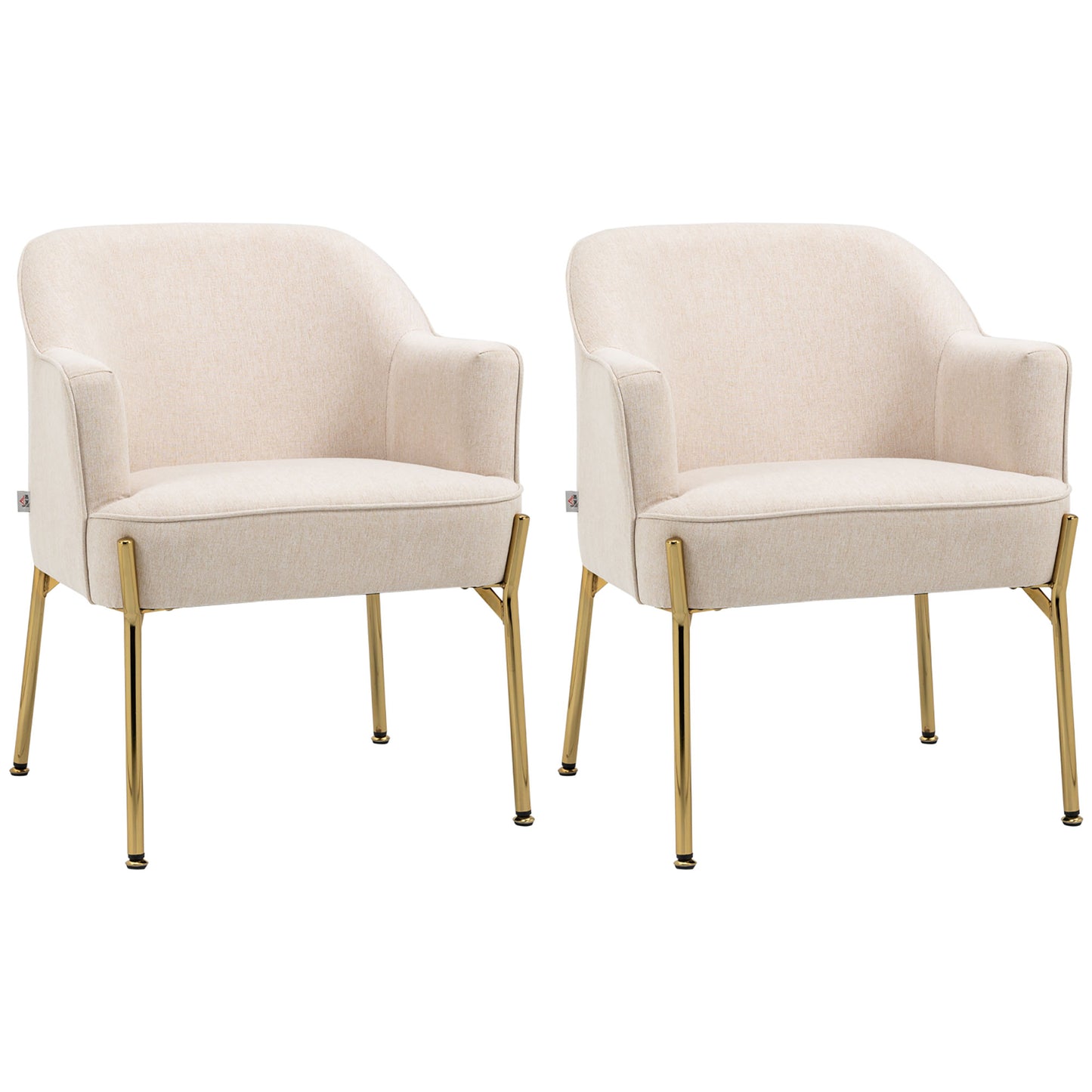 Accent Chair, Living Room Armchair, Vanity Chair with Gold Plating Metal Legs and Soft Padded Seat for Bedroom and Café, Set of 2, White