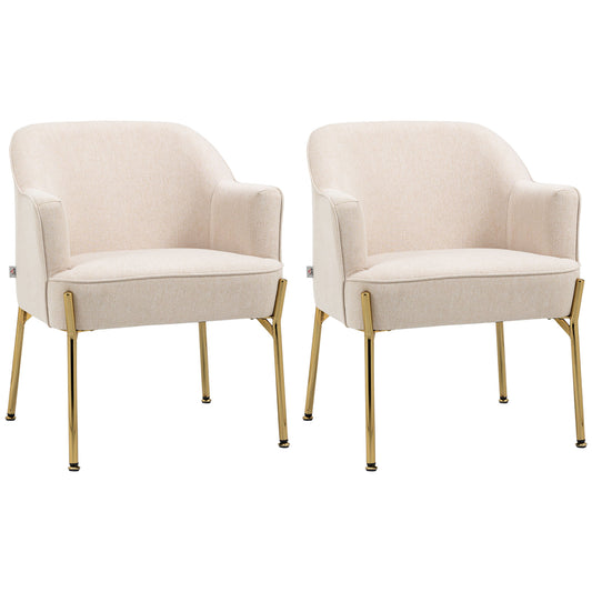 Accent Chair, Living Room Armchair, Vanity Chair with Gold Plating Metal Legs and Soft Padded Seat for Bedroom and Café, Set of 2, White