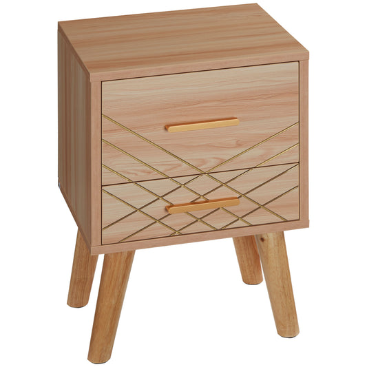 Bedside Cabinet, Scandinavian Bedside Table with Drawers, Bed Side Table with Wood Legs, Natural