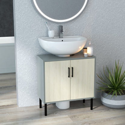 Kleankin Under Sink Cabinet, Under Sink Unit Bathroom Vanity , Storage Cupboard with Double Doors, Storage Shelves, 60x30x61cm, Natural