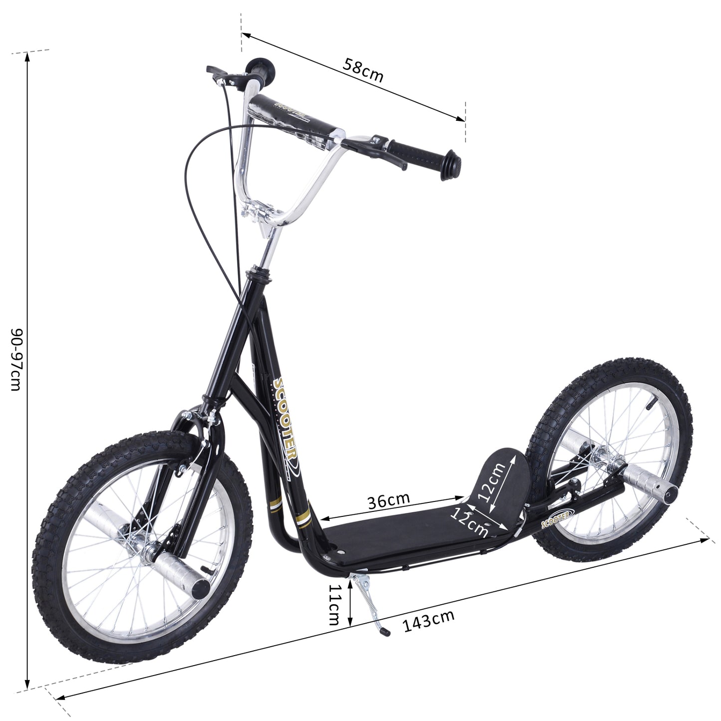 Pneumatic 16" Tyres Scooter-Black