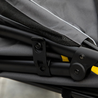 PawHut Pet Stroller W/ Universal Front Wheels, Shock Absorber, One Click Foldable Dog Cat Carriage W/ Brakes, Storage Bags, Mesh Window Dark Grey