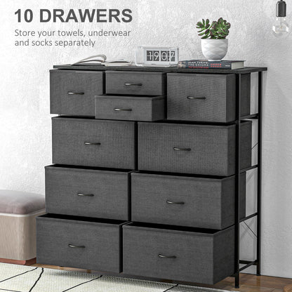Chest of Drawers, 10 Drawer Dresser with Foldable Fabric Drawers and Steel Frame, Black