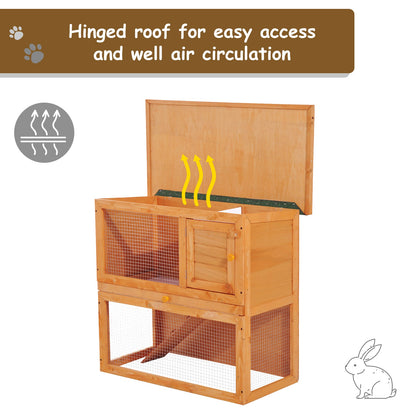 Pawhut Wooden  90cm 2 Tiers Rabbit Hutch Enclosure