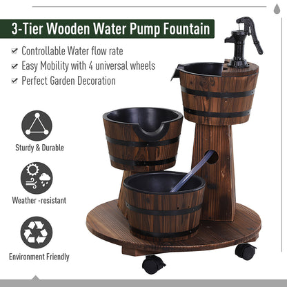 Outsunny Fir Wood 3 Barrel Water Foundation With Pump