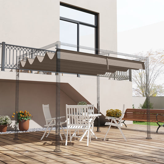 Outsunny Pergola Roof, Retractable Sun Shade Cover for 3 x 2.15m Pergola, UV30+ Protected, Coffee