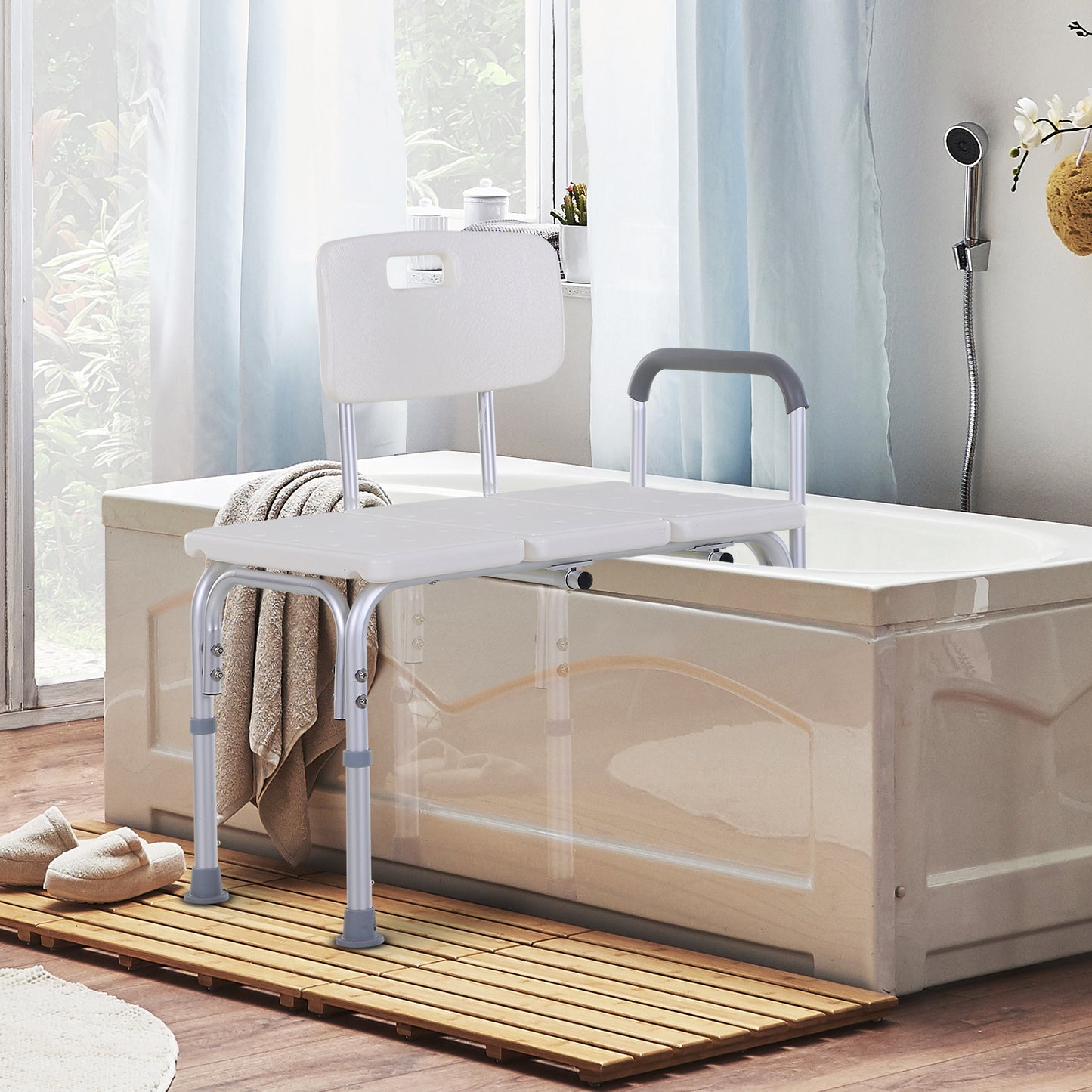 Height Adjustable Shower Chair Bath Bench With Armrest and Backrest - White