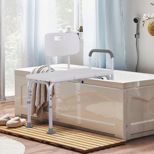 Height Adjustable Shower Chair Bath Bench With Armrest and Backrest - White