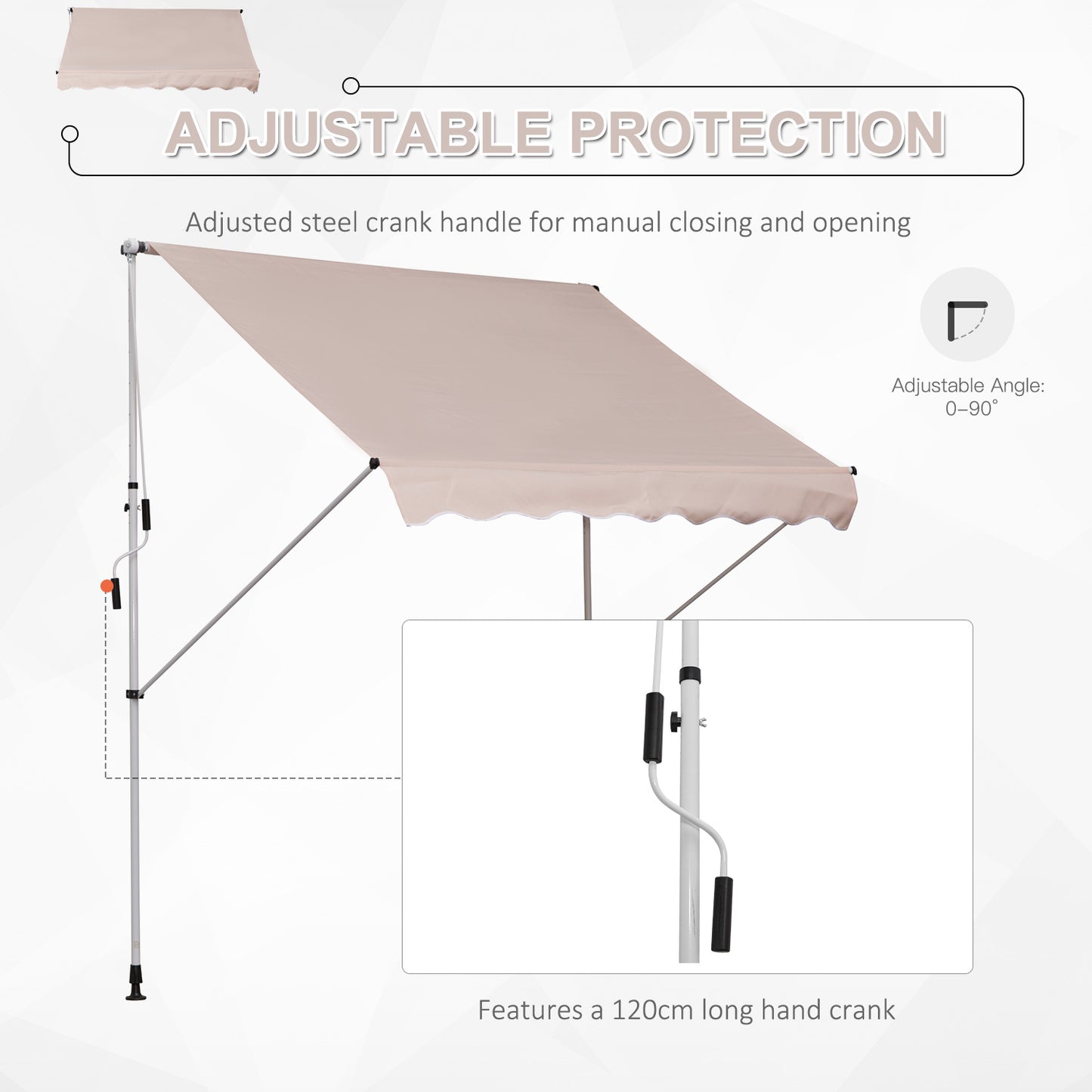 Outsunny 2 x 1.5m Garden Patio Manual Awning Canopy Sun Shade Shelter Adjustable Aluminium Frame Awning Beige