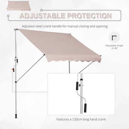 Outsunny 2 x 1.5m Garden Patio Manual Awning Canopy Sun Shade Shelter Adjustable Aluminium Frame Awning Beige