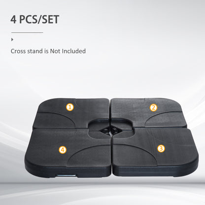 Outsunny 4 Piece Parasol Base Heavy Duty Plastic Umbrella Weight Base-Black