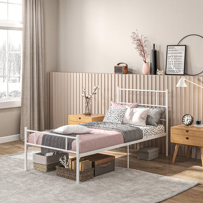 Single Bed Frame, Metal Bed Base with Headboard and Footboard, Metal Slat Support and 31cm Underbed Storage Space